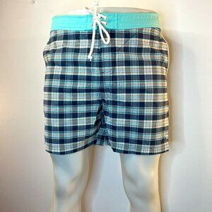 Original Penguin Men's Turquoise Plaid Swim Trunks - Size 33